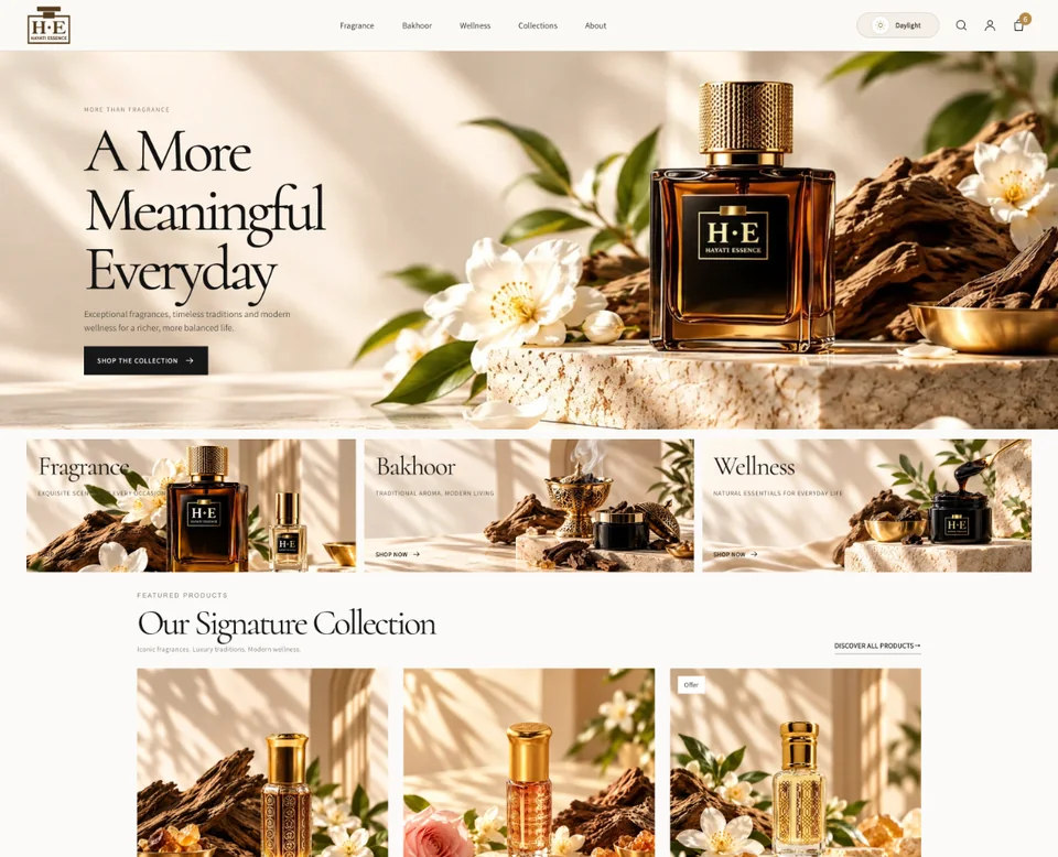 Hayati Essence redesigned fragrance ecommerce homepage preview