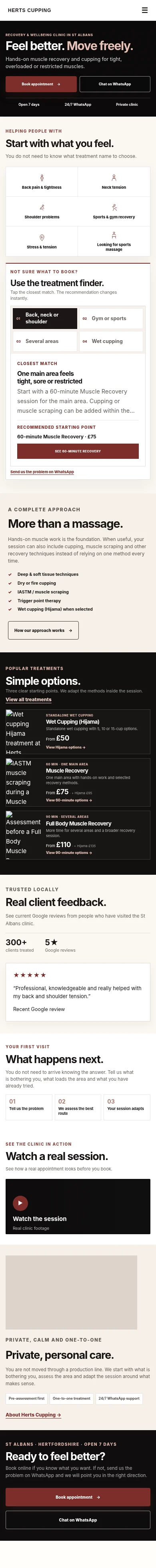 Real Herts Cupping mobile homepage screenshot captured during the FifteenFold project