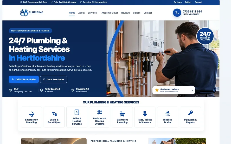 Aflow Plumbing, Hertfordshire trades website