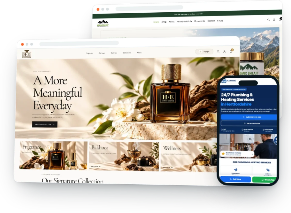 A selection of FifteenFold website and ecommerce projects on desktop and mobile