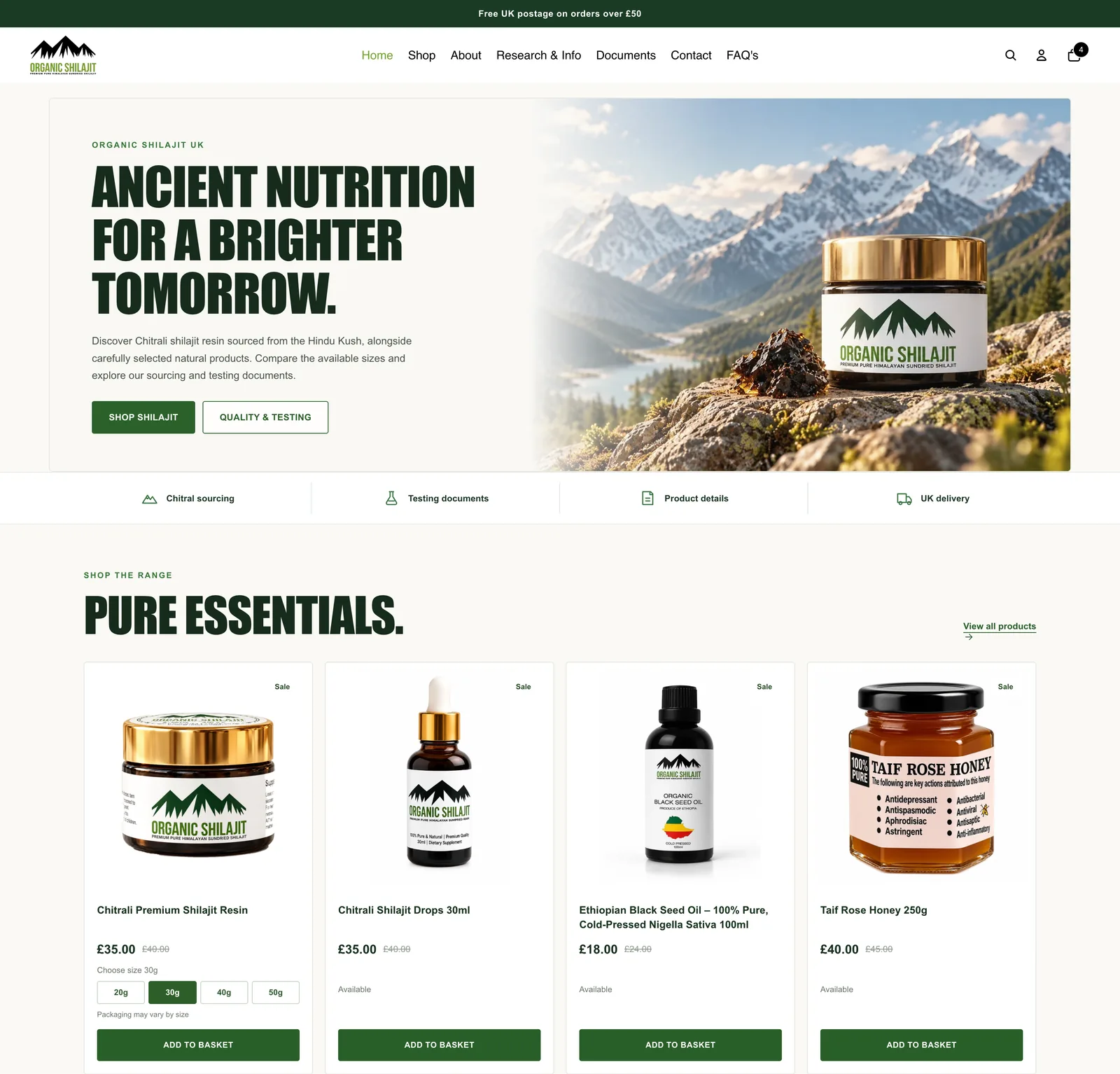 Organic Shilajit UK homepage after: a clear headline, sourcing and trust bar