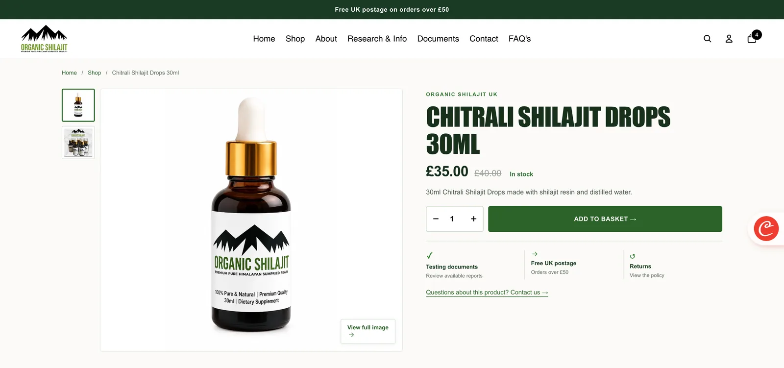 Organic Shilajit UK product page after the redesign