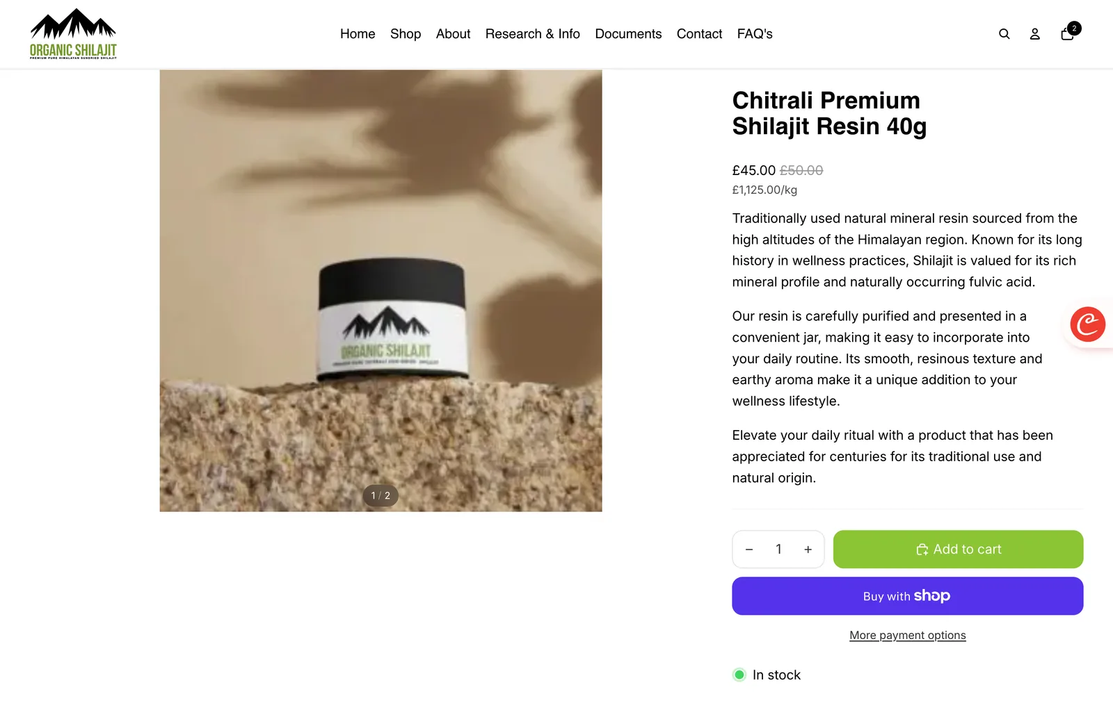 Organic Shilajit UK product page before the redesign