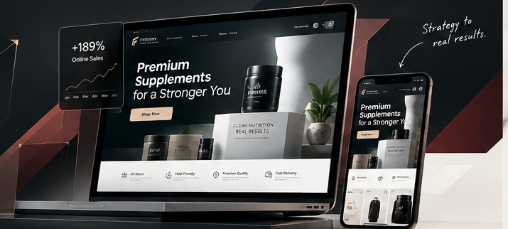 Responsive ecommerce website shown across laptop and mobile devices